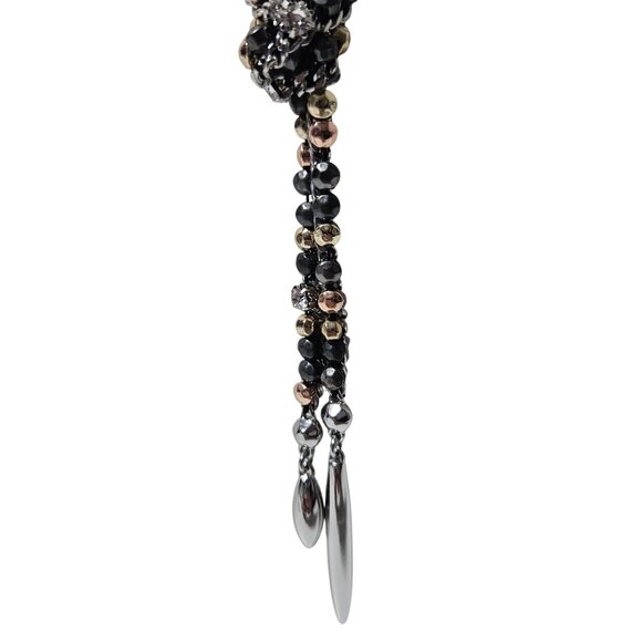 Elegant Black Gold Multicolor Beaded Lariat Necklace Crystal Accents Jewelry - Picture 4 of 6